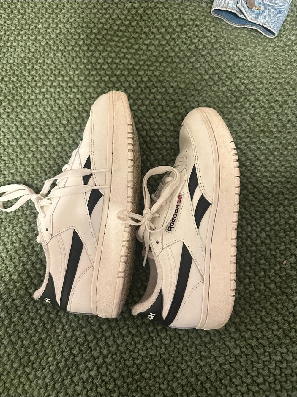 Reebok White Leather Sneakers with Black Stripes